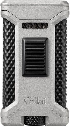 Colibri Ascari Triple Jet Flame Butane Lighter, Windproof & Refillable, Cigar Enthusiast's Choice with Integrated Punch, Blue Fuel Window, and Adjustable Flame (Gunmetal + Black) in Kuwait