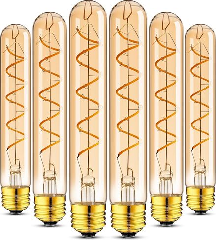 E26 Tubular LED Light Bulbs 40Watt,7.3inch T10 Tube Long Light Bulb Dimmable,4W Thin Vintage Edison LED Filament Decorative Antique Light Bulb,2700K Warm White Type T Bulb,400LM,110V,Amber(4-Pack) in Saudi Arabia