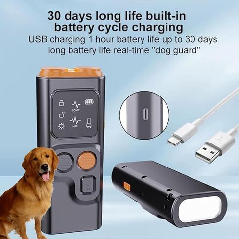 2024release Dog Bark Deterrent Devices, 5 in 1 Rechargable Ultrasonic Training Tool for Dogs 50FT with High Low Mode,Portable Training Devices Safe for Indoor Outdoor (Black) in Saudi Arabia