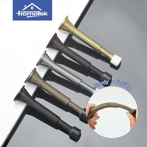 HOMOTEK 10 Pack Telescoping Spring Door Stoppers, Extended from 3-1/8 to 4-1/4 inches Wall Mount Extra Long Door Stops- Flexible Spring Doorstops Wall Protector (Bright Brass) in Kuwait
