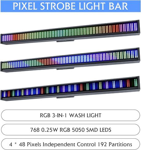 شريط أضواء المسرح 200 وات 576 مصباح LED شريط ضوء DJ ضوء ستروب DMX 512 صوت نشط 96 منطقة RGB + تأثيرات مطاردة بيضاء للحفلات ونادي الديسكو وأحداث الزفاف والكنيسة والأوبرا in Saudi Arabia