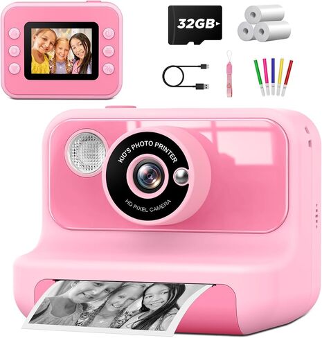 Kids Camera Instant Print, 2.4 Inch Screen Instant Cameras for Kids, Christmas Birthday Gifts Toys Camera for Toddler Girls Boys Age 3-12-Purple in Saudi Arabia