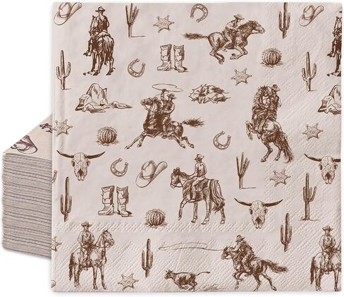 Western Cowboy Paper Napkin Wild West Rodeo Disposable Luncheon Napkins Tropical Dessert Dinner Hand Napkin for Birthday Baby Shower, 50Pcs in Saudi Arabia
