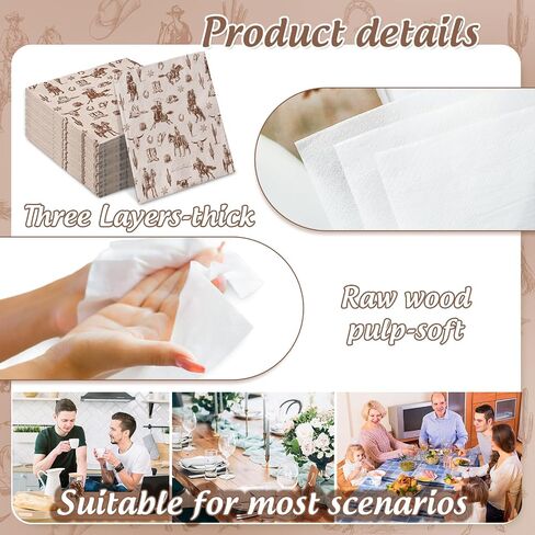 Western Cowboy Paper Napkin Wild West Rodeo Disposable Luncheon Napkins Tropical Dessert Dinner Hand Napkin for Birthday Baby Shower, 50Pcs in Saudi Arabia