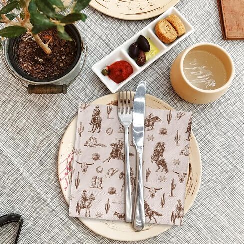 Western Cowboy Paper Napkin Wild West Rodeo Disposable Luncheon Napkins Tropical Dessert Dinner Hand Napkin for Birthday Baby Shower, 50Pcs in Saudi Arabia