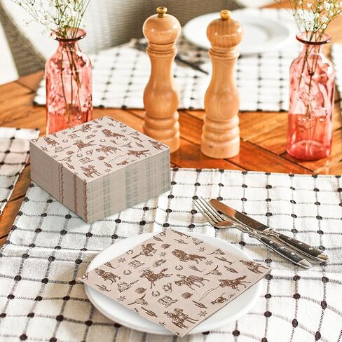 Western Cowboy Paper Napkin Wild West Rodeo Disposable Luncheon Napkins Tropical Dessert Dinner Hand Napkin for Birthday Baby Shower, 50Pcs in Saudi Arabia