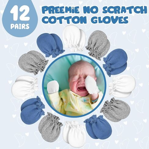 Vabean 12 Pairs Preemie Baby Mittens No Scratch Cotton Premature Baby Gloves for Nicu Preemie Girls Boys Baby Shower Gifts in Saudi Arabia