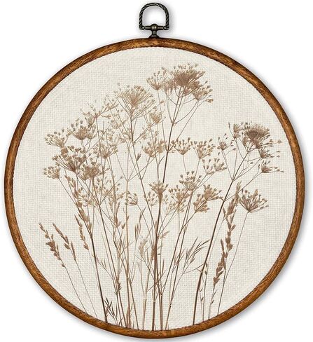 TLESKE Beige Rustic Fall Botanical Round Wall Art Decor, Boho Autumn Wildflower Floral Framed Canvas Prints Wall Art Artwork, Neutral Vintage Wall Hanging Door Decor Decorations for Farmhouse Bedroom Living Room 10x10in in Kuwait