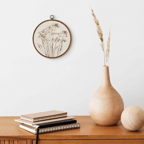 TLESKE Beige Rustic Fall Botanical Round Wall Art Decor, Boho Autumn Wildflower Floral Framed Canvas Prints Wall Art Artwork, Neutral Vintage Wall Hanging Door Decor Decorations for Farmhouse Bedroom Living Room 10x10in in Kuwait