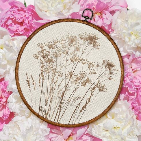 TLESKE Beige Rustic Fall Botanical Round Wall Art Decor, Boho Autumn Wildflower Floral Framed Canvas Prints Wall Art Artwork, Neutral Vintage Wall Hanging Door Decor Decorations for Farmhouse Bedroom Living Room 10x10in in Kuwait