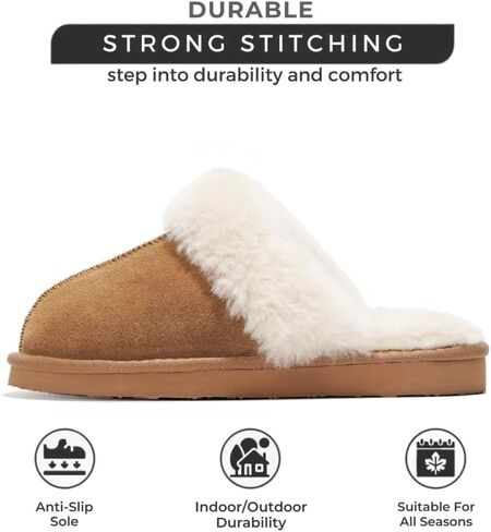 Project Cloud Genuine Leather Fur-Lined Non-Slip Clog Slippers for Women | Memory Foam Insole Indoor Outdoor Mule Shoes - Comfortable House Footwear Womens Slippers - Fur-Lined Cold Weather Essentials in Saudi Arabia