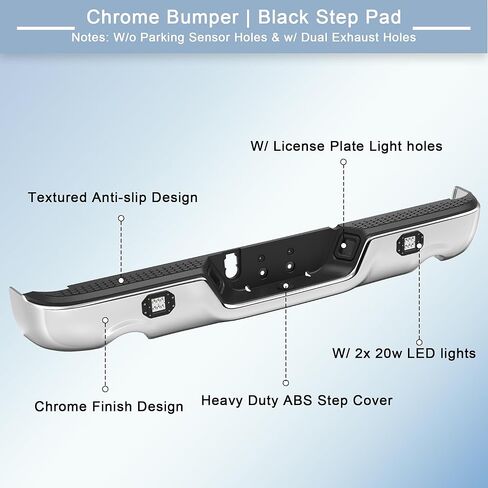 Steel Rear Bumper Pad Compatible for 2010-2018 Dodge Ram 1500 2500 3500/2019-2023 Ram 1500 Classic no Dual Exhaust + W/Sensor Holes Back Bumpers Assembly CH1103122 -Chrome in Kuwait