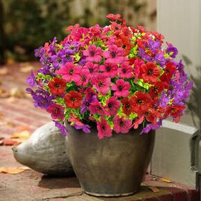 10PCS Artificial Fall Flowers for Outdoors,Faux Mums Silk Flowers Fall Decoration for Home,UV Resistant Fake Eucalyptus Plants for Patio Window Planter Box Decor