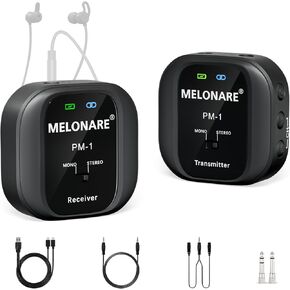PM-1 Wireless in-Ear Monitor System - UHF 500MHz, No Delay, HD Audio, Beltpack Transmitter & Receiver, 10 Channels, Mono/Stereo Selection, IEM for Live Performance, Studio, Bands