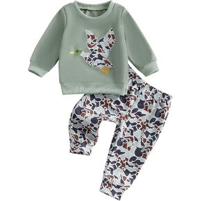 Toddler Boy Hunting Outfit Mallard Duck Long Sleeve Sweatshirt Top Casual Pants Set Baby Duck Hunter Clothes