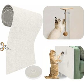 118"x15.8" Trimmable Cat Scratching Post Carpet Cover Cat Scratcher Mat Self-Adhesive Cat Tree Shelves Replacement Parts Mat with 5M Cable Tie Couch Furniture Protector for Indoor Cats(Grey)