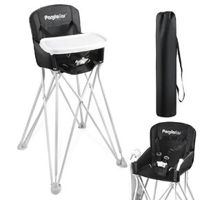 PandaEar Portable High Chair for Babies and Toddlers, Foldable HighChair with Tray & Sun Canopy, Baby Travel Dining Chair for Indoor & Outdoor -Grey