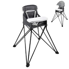 PandaEar Portable High Chair for Babies and Toddlers, Foldable HighChair with Tray & Sun Canopy, Baby Travel Dining Chair for Indoor & Outdoor -Grey