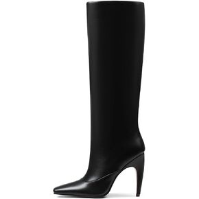 femflame Knee High Boots for Women Wide Calf Long Boots Suede Square Toe Pull On Stiletto Heel Tall Boots
