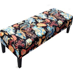Bench Cover for Dining Room Stretch Jacquard Dining Bench Cover, Anti-Dust Removable Bench Slipcover Washable Bench Covers Stretch for Living Room, Bedroom, Kitchen (Black)