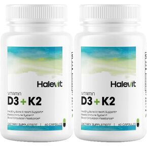 Halevit Vitamin D3+K2 with BioPerine | Vitamin D3 with Calcium | 5000 IU of D3 for Optimal Calcium Absorption | 100 mcg of Vitamin K2 | Easy to Swallow | Immune Health Support + Cotton Bag