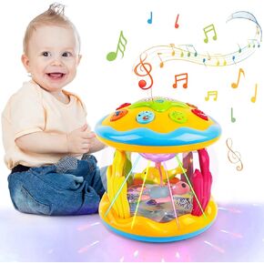 Baby Girl Toys for 6-12 Months Ocean Rotating Light Up Musical 6 7 8 9 Month Old Baby Toys Tummy Time Infant Toys 3-6 12-18 Months Crawling Baby Girl Toys 1 2 3 Year Old Baby Gifts for Girls (Pink)