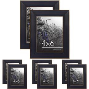 Americanflat 4x6 Picture Frame with Polished, Crystal Clear Glass - Set of 2 - Gallery Picture Frames for Tabletop and Wall Display - Black with Gold Trim