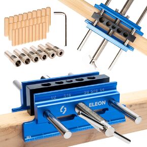 Eleon - Self Centering Dowel Jig with Elongated Jaws and Extra Wide Clamp - Precision Woodworking Made Effortless - Lasting Craftsmanship - Durable Aluminum Alloy Dowel Drill Guide - Orange