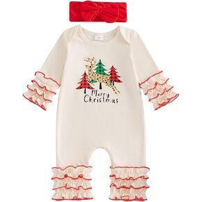 Toddler Baby Girls Clothes Leopard Print Long Sleeve Ruffle Jumpsuit Headband One-Piece Infant Fall Romper