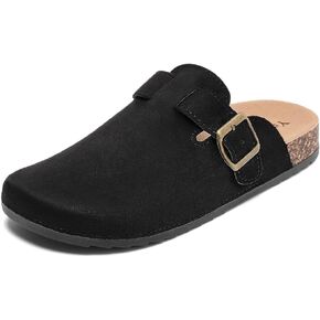 Suede Clogs Men & Women Unisex Leather Mules Soft Cork Footbed Adjustable Buckle Slip Sandals Potato Shoes with Arch Support