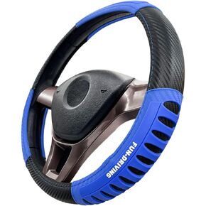 Sport Race Red Leather Steering Wheel Cover Red Grip Strip Anti-Slip Breathable Universal Fit 14.75-15 inch Steering Wheel