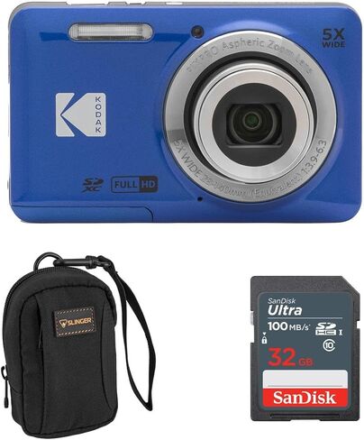 كاميرا رقمية KODAK PIXPRO FZ55-SL 16 ميجابكسل تكبير بصري 5X 28 مم زاوية واسعة 1080 بكسل فيديو عالي الدقة 2.7 بوصة LCD كاميرا تسجيل فيديو. حزمة مع بطاقة SD وحقيبة كاميرا Slinger (فضي) in Kuwait