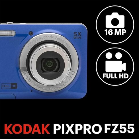 كاميرا رقمية KODAK PIXPRO FZ55-SL 16 ميجابكسل تكبير بصري 5X 28 مم زاوية واسعة 1080 بكسل فيديو عالي الدقة 2.7 بوصة LCD كاميرا تسجيل فيديو. حزمة مع بطاقة SD وحقيبة كاميرا Slinger (فضي) in Kuwait