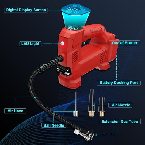 Tire Inflator for DEWALT 20V 60V MAX Battery, Portable Air Compressor Auto Tire Pump with Digital Pressure Gauge 150PSI for Car, Truck, Bikes, Ball (Tool Only, NO Battery) in Kuwait