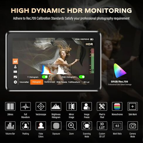 VILTROX DC-V1 شاشة 5.5 بوصة 4K شاشة لمس كاميرا فيديو HDMI داخل/خارج كاميرا مراقبة ميدانية مع بطارية DSLR مراقب لسوني كانون نيكون 400nits 3D LUT 160 درجة عرض واسع 1920X1080 HD in Saudi Arabia