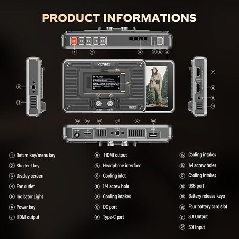 VILTROX DC-V1 شاشة 5.5 بوصة 4K شاشة لمس كاميرا فيديو HDMI داخل/خارج كاميرا مراقبة ميدانية مع بطارية DSLR مراقب لسوني كانون نيكون 400nits 3D LUT 160 درجة عرض واسع 1920X1080 HD in Saudi Arabia