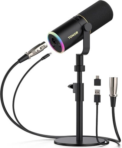 TONOR XLR/USB Gaming Microphone Kit, RGB Dynamic PC Mic for Streaming Podcasting with Low Profile Boom Arm, Metal Recording Mic with Gain Control, Mute, Monitoring for Mac Android Tablet PS4/5 TD520S+ in Kuwait