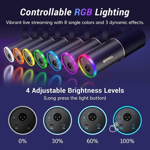 TONOR XLR/USB Gaming Microphone Kit, RGB Dynamic PC Mic for Streaming Podcasting with Low Profile Boom Arm, Metal Recording Mic with Gain Control, Mute, Monitoring for Mac Android Tablet PS4/5 TD520S+ in Kuwait