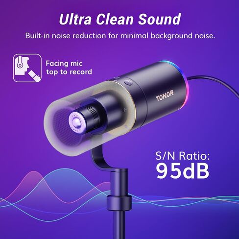 TONOR XLR/USB Gaming Microphone Kit, RGB Dynamic PC Mic for Streaming Podcasting with Low Profile Boom Arm, Metal Recording Mic with Gain Control, Mute, Monitoring for Mac Android Tablet PS4/5 TD520S+ in Kuwait