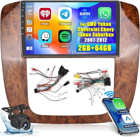 لجي إم سي يوكون شيفروليه تشيفي تاهو سوبربان 2007-2012 ستيريو سيارة أندرويد مع Carplay Android Auto 2+64G 9 بوصة شاشة لمس راديو GPS ملاحة واي فاي SWC RCA HiFi كاميرا احتياطية ميكروفون in Saudi Arabia