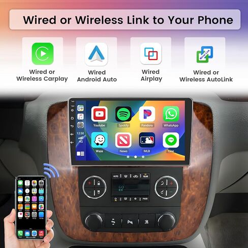 لجي إم سي يوكون شيفروليه تشيفي تاهو سوبربان 2007-2012 ستيريو سيارة أندرويد مع Carplay Android Auto 2+64G 9 بوصة شاشة لمس راديو GPS ملاحة واي فاي SWC RCA HiFi كاميرا احتياطية ميكروفون in Saudi Arabia