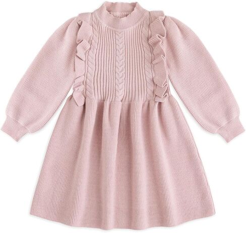 Simplee kids Baby Girls Playwear Dresses Knitted Casual Long Sleeve Sweater Dresses for Little Girls Fall Spring Brick red in Saudi Arabia