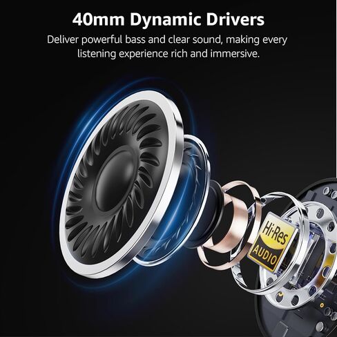 1Mii Hybrid Active Noise Cancelling Headphones for Airplane Travel, Wireless and Wired ANC Headphones, LDAC Hi-Res Audio, 5 Mics Clear Call, 75Hrs Playtime Over Ear Bluetooth 5.3 Headset for Adults in Kuwait