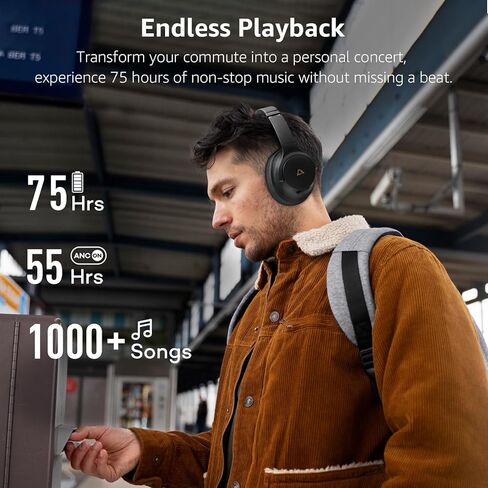 1Mii Hybrid Active Noise Cancelling Headphones for Airplane Travel, Wireless and Wired ANC Headphones, LDAC Hi-Res Audio, 5 Mics Clear Call, 75Hrs Playtime Over Ear Bluetooth 5.3 Headset for Adults in Kuwait
