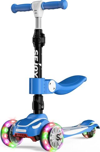 Sejoy Toddler Kick Scooter for Kids with 3 Wheels Extra-Wide Childrens Foldable Toy Scooter with Adjustable Height/Handlebars & Folding Seat for Kids Ages 3+(Blue) in Kuwait