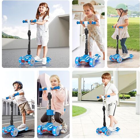 Sejoy Toddler Kick Scooter for Kids with 3 Wheels Extra-Wide Childrens Foldable Toy Scooter with Adjustable Height/Handlebars & Folding Seat for Kids Ages 3+(Blue) in Kuwait