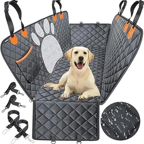 Dog Car Seat Cover for Back Seat for XL Cars, SUVs & Trucks - Durable Car Cover Protector for Dogs, Waterproof Scratchproof, Nonslip Backseat Dog Hammock (Bone) in Saudi Arabia