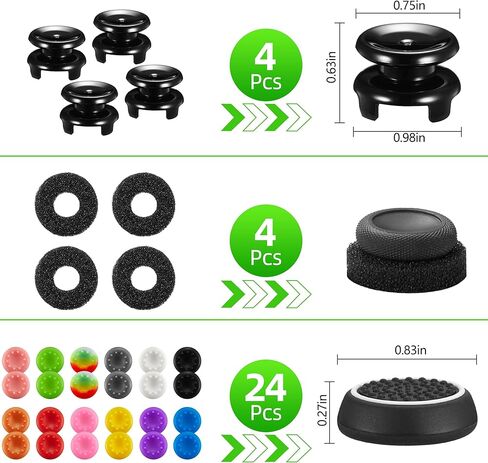 ملحقات وحدة التحكم مقابض عصا التحكم لأجهزة إكس بوكس، زوجان من العصا العالية، 20 قطعة من موسعات مقابض عصا التحكم و4 قطع ملحقات حلقات دقيقة لجهاز تحكم إكس بوكس ​​وان/السلسلة X - لون مختلط 1 in Kuwait