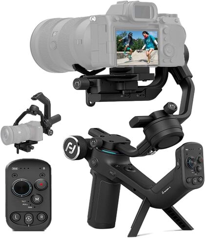 FeiyuTech SCORP Mini-2 3-Axis Mirrorrless Camera Gimbal Stabilizer، جهاز تعقب AI مدمج، إطلاق نار عمودي أصلي، التحكم في مصراع البلوتوث/الكابل، لـ Canon/Sony/Panasonic/Nikon/Fujifilm/Gopro/الهاتف المحمول in Saudi Arabia