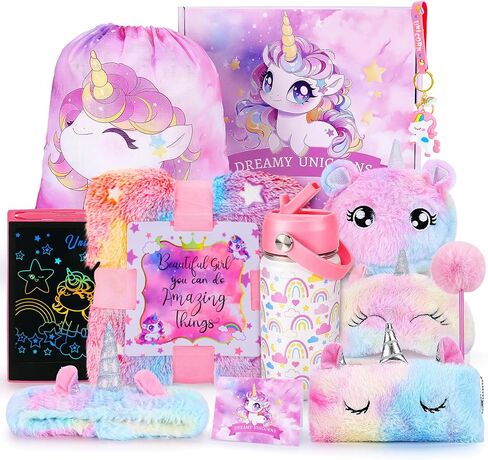 Unicorn Toys for Girls Kids Toys 5 6 7 8 9 10+ Years Old, Kids Unicorn Gifts with Glowing Blanket/ Water Bottle/ Eye Mask/Headband/Crossbody Bag/Sunglass/12PCS Birthday Gift Toys for Girls 6-10+ in Saudi Arabia
